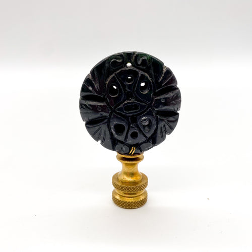 Carved Black-Green Disc Finial, 2-3/8