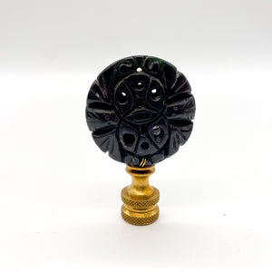 Carved Black-Green Disc Finial, 2-3/8"