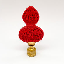 Load image into Gallery viewer, cinnebar, cinnabar, red, red finial, carved, carving, grape, grapevine, grapes, grape detail, oriental finial, chinese finial, asian finial, lampshade top, lampshade topper, lampshade finial, finial, finials
