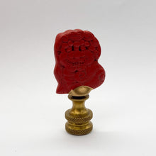 Load image into Gallery viewer, finial, finials, cinnabar, cinnebar, red finial, fou dog finial, foo dog finial, phu dog finial,   lampshade finial, lampshade topper, lamp top, lamp topper, table lamp finial, Chinese finial, Asian finial, oriental finial
