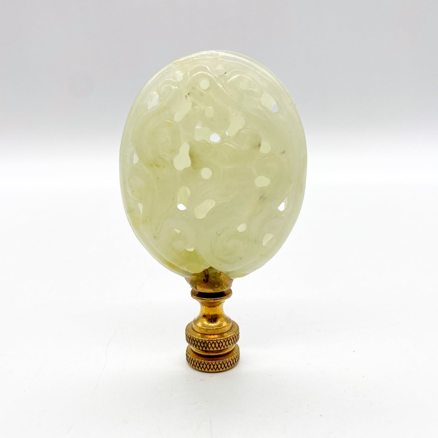 Carved Jade Oval Dragon Finial, 3-1/8