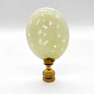 Carved Jade Oval Dragon Finial, 3-1/8"