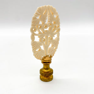 finial, finials, lampshades, lampshade, Dallas lampshades, Dallas lamps, Dallas interior design, carved finial, carving, ivory, faux ivory, oval finial, ivory finial