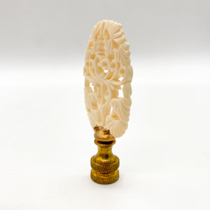 finial, finials, lampshades, lampshade, Dallas lampshades, Dallas lamps, Dallas interior design, carved finial, carving, ivory, faux ivory, oval finial, ivory finial
