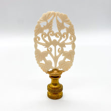 Load image into Gallery viewer, finial, finials, lampshades, lampshade, Dallas lampshades, Dallas lamps, Dallas interior design, carved finial, carving, ivory, faux ivory, oval finial, ivory finial