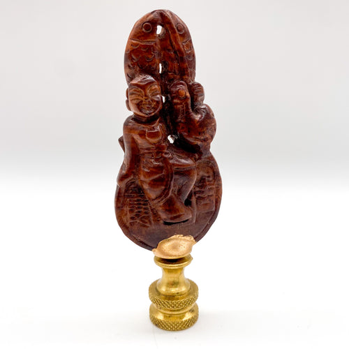 Carved Root Long Life Finial, 3-3/8