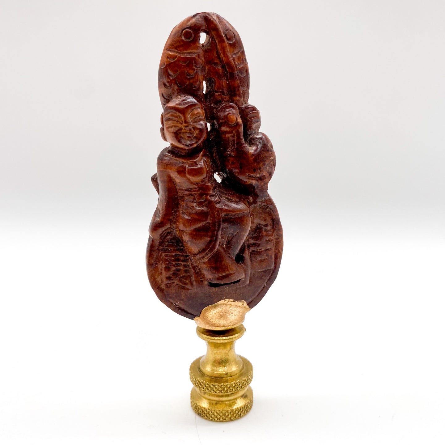 Carved Root Long Life Finial, 3-3/8