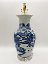 Load image into Gallery viewer, blue and white, blue &amp; white, canton, canton village, bell jar vase, vase lamp, stacked acrylic base, oriental lamp, Chinese ceramic, oriental vase, traditional Chinese vase, Dallas lamp store, Dallas lampshade store