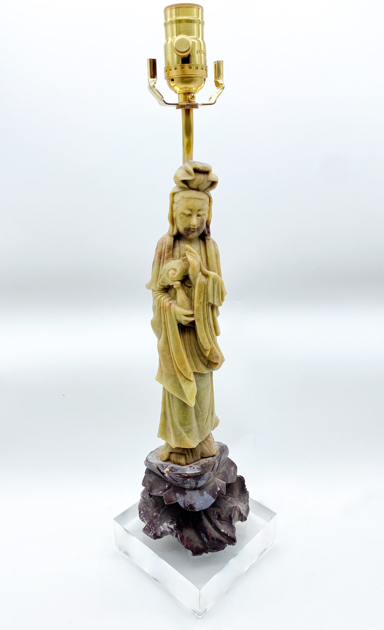 Carved Soapstone Guan Yin Lamp
