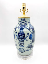 Load image into Gallery viewer, Vintage Celadon/Blue Vases and Stands Floral Lamp, ~25&quot;