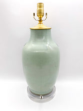 Load image into Gallery viewer, Vintage Celadon/Blue Vases and Stands Floral Lamp, ~25&quot;