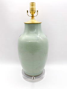 Vintage Celadon/Blue Vases and Stands Floral Lamp, ~25"