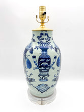 Load image into Gallery viewer, Vintage Celadon/Blue Vases and Stands Floral Lamp, ~25&quot;