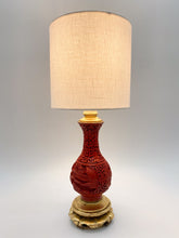 Load image into Gallery viewer, Cinnabar Red Miniature Scenery Vase Lamp - 12.5" height to harp saddle