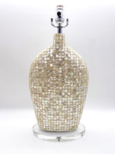 Load image into Gallery viewer, lamps, lamps store, lighting store, Dallas lampshade store, Dallas lamps, interior design Dallas, lampshade store, lampshades Dallas, shell lamp, capiz shell lamp, pearl lamp, pearly lamp, pearlescent lamp, oval lamp, oval base, acrylic base