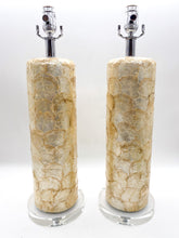 Load image into Gallery viewer, lamps, lamps store, lighting store, Dallas lampshade store, Dallas lamps, interior design Dallas, lampshade store, lampshades Dallas, shell lamp, cylindrical lamp, seashell, capiz, oyster shell
