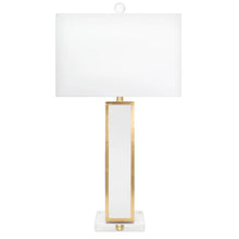 Load image into Gallery viewer, white gold, gold white, rectangle, rectangular, contemporary, modern, table lamp, lamp, tablelamp, lamps Dallas, lampshades Dallas, gold leaf, white lacquer, interior design Dallas, lamp store Dallas