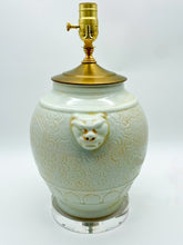 Load image into Gallery viewer, Cream Floral Vase Lamp with Lion Heads