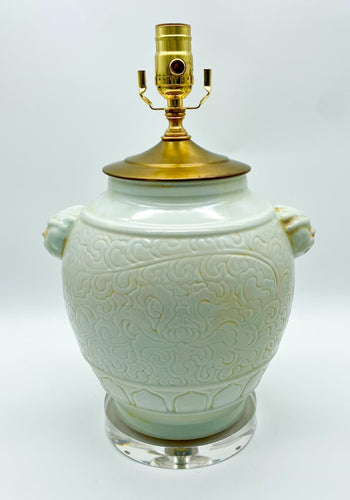 Cream Floral Vase Lamp with Lion Heads