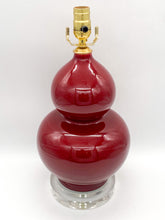 Load image into Gallery viewer, crimson red high gloss ceramic smooth glaze double gourd vase lamp on stacked acrylic base