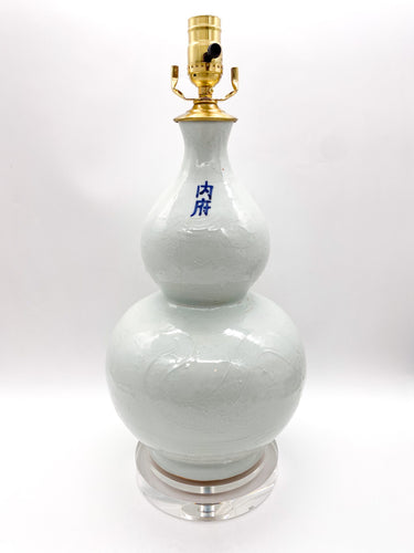 Dragon Relief Double Gourd Antique White Glazed Porcelain Lamp