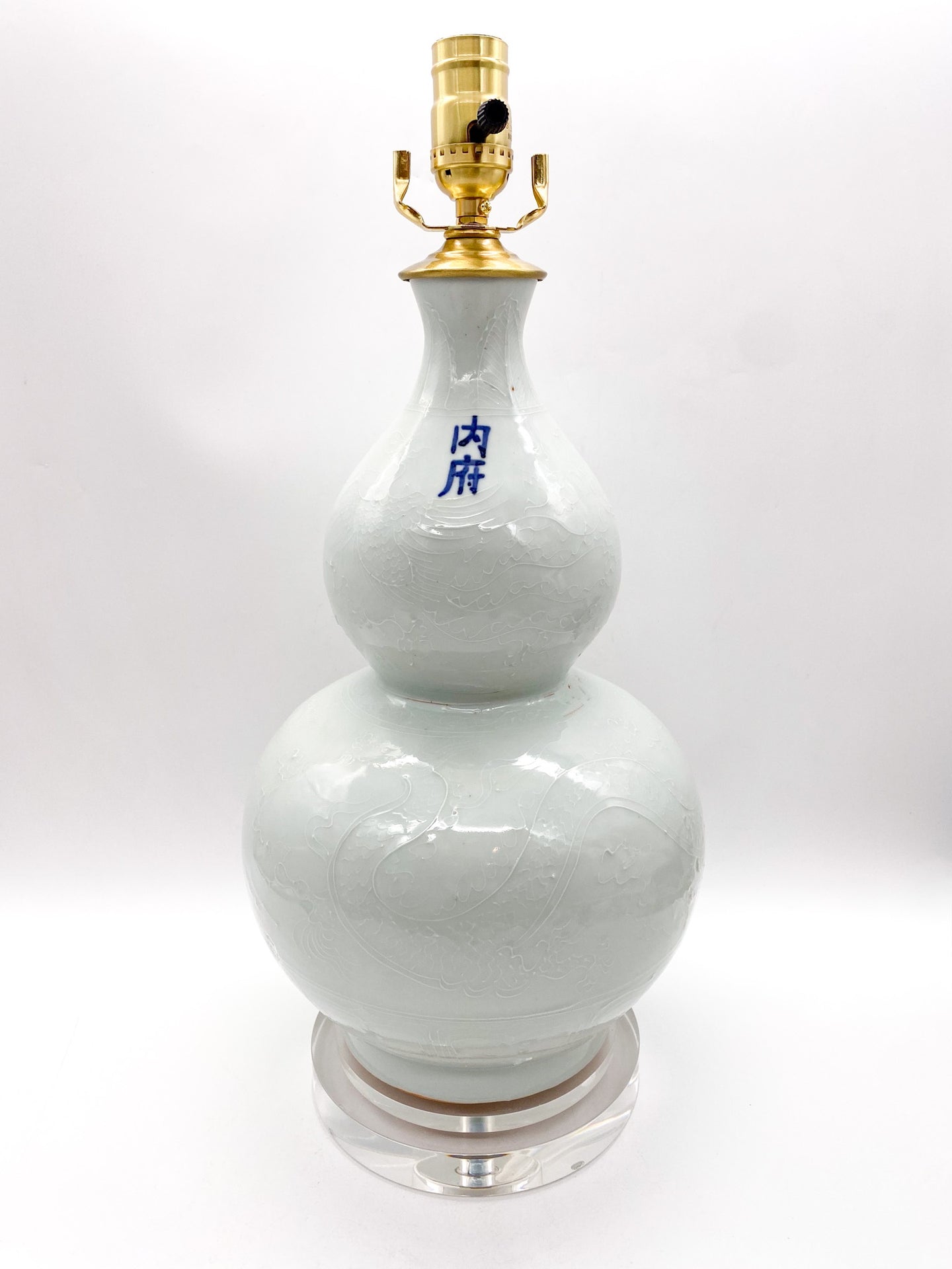 Dragon Relief Double Gourd Antique White Glazed Porcelain Lamp