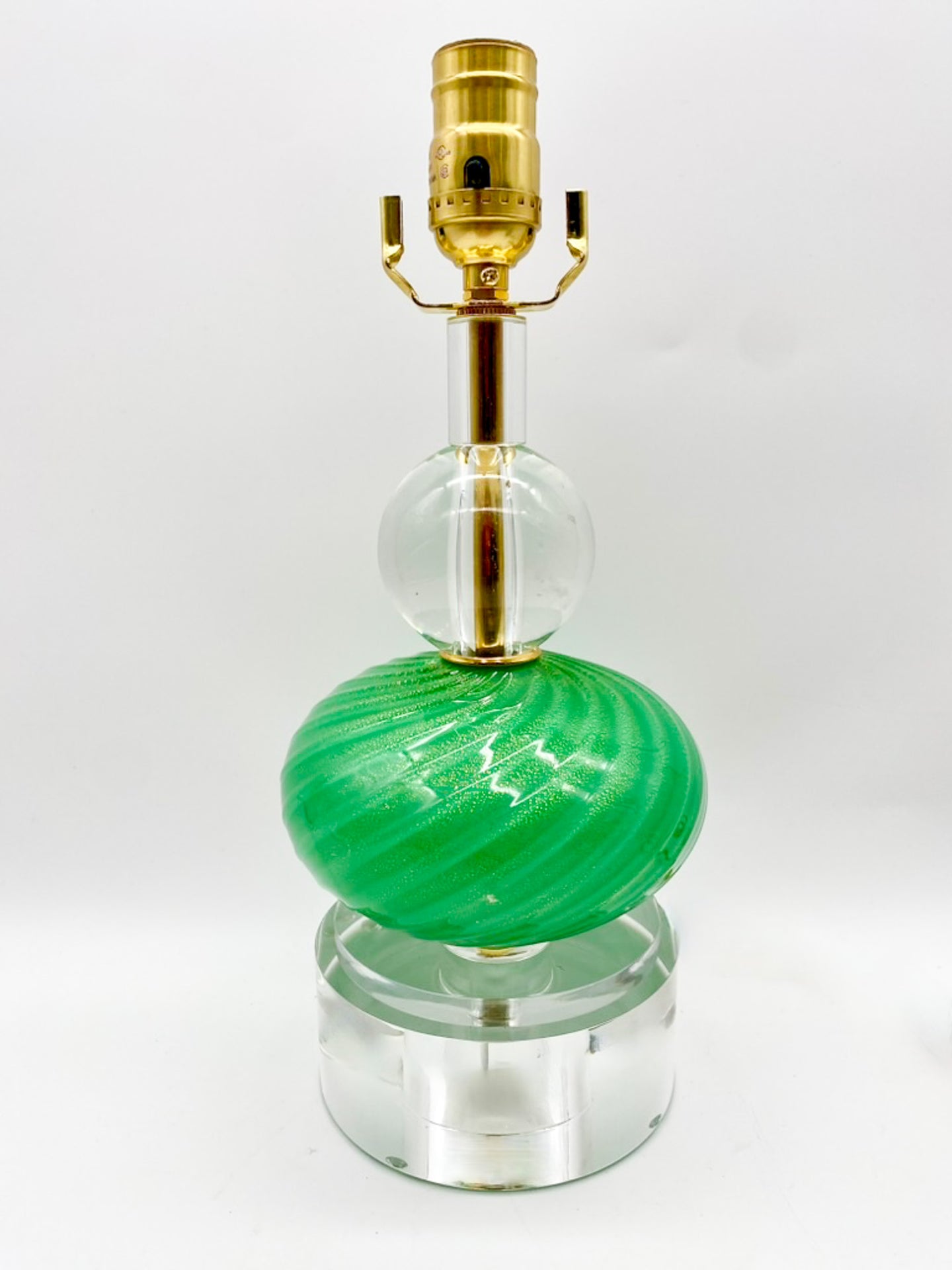 Green Murano Glass Lamp w/ Clear Glass Ball