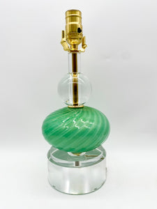 Green Murano Glass Lamp w/ Clear Glass Ball