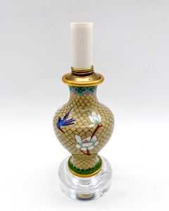 Small Floral Blue Bird Cloissone Vase Lamp