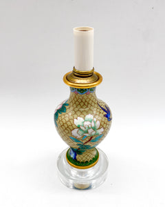 Small Floral Blue Bird Cloissone Vase Lamp