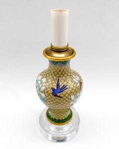 Small Floral Blue Bird Cloissone Vase Lamp