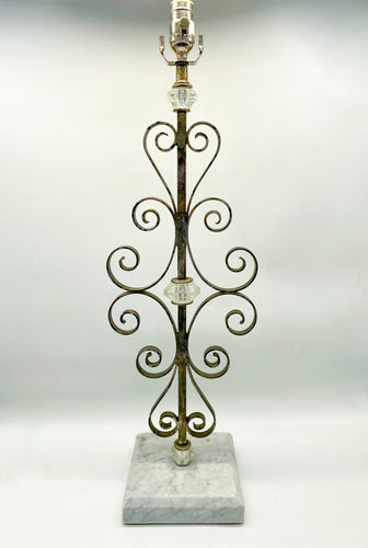 Scrolled Iron/Square Marble Base Table Lamp