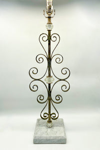 Scrolled Iron/Square Marble Base Table Lamp