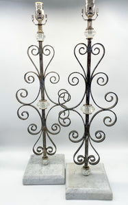 Scrolled Iron/Square Marble Base Table Lamp