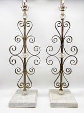 Load image into Gallery viewer, Scrolled Iron/Square Marble Base Table Lamp