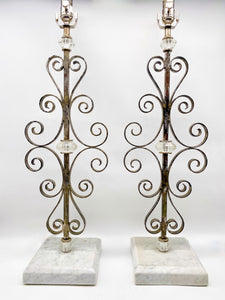 Scrolled Iron/Square Marble Base Table Lamp