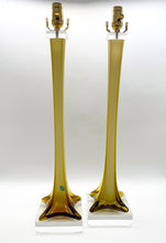 Load image into Gallery viewer, Vintage Stretched Olive Green Murano Glass Lamp Pair