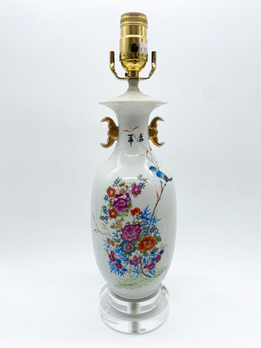 Blue Bird Roses Vase Table Lamp