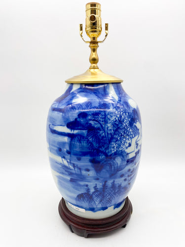 Blue/White Cut Neck Jar Lamp 16.5