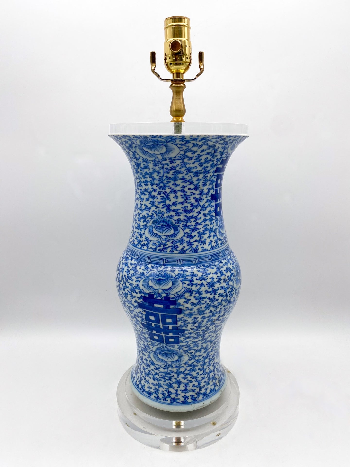 Tall Blue White Happy Jar Vase Lamp
