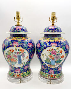 oriental, navy blue, ceramic, ceramic urn, chinese, asian, floral, urn, urn lamps, ceramic vase lamps, multicolor, turquoise, tie dye, colorful, yellow, purple, pink, green, greek key, acrylic, acrylic base, lamps, lamp store, Dallas, lampshades, lighting, home lighting, interior design, home decor, decor, Dallas lamp store, Dallas lighting store
