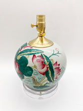 Load image into Gallery viewer, celadon, table lamp, table lamps, red, rose red, famille vert, green, floral, vintage, Chinese, oriental, antique, melon vase, vase lamp, ceramic lamp, Dallas lampshades, Dallas lighting store, Dallas lamp store
