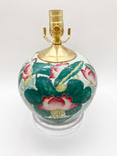 Load image into Gallery viewer, celadon, table lamp, table lamps, red, rose red, famille vert, green, floral, vintage, Chinese, oriental, antique, melon vase, vase lamp, ceramic lamp, Dallas lampshades, Dallas lighting store, Dallas lamp store