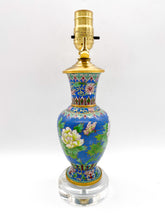 Load image into Gallery viewer, French Blue Floral Cloisonne Vase Lamp