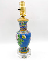 Load image into Gallery viewer, French Blue Floral Cloisonne Vase Lamp