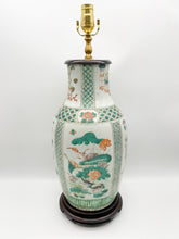 Load image into Gallery viewer, Green/White Cut Neck Vase Lamp