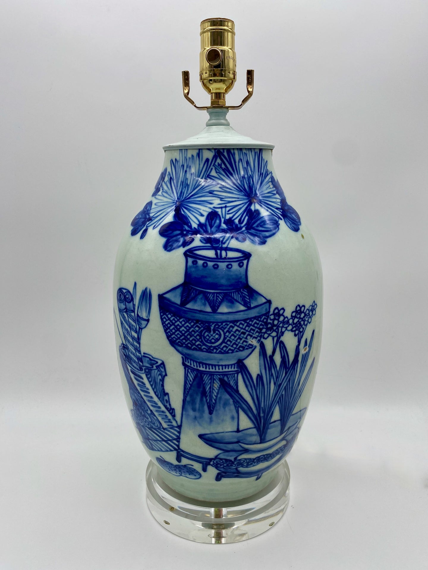 Cut-Neck-Blue-Ceramic-Vase-Lamp.-17in.-(to-harp-saddle)