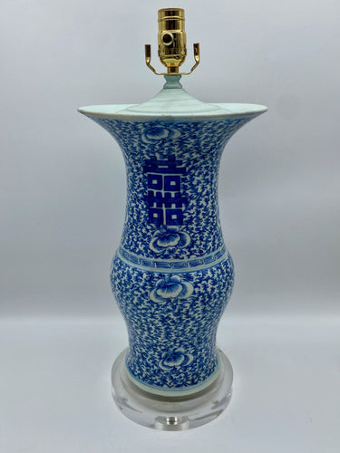 Blue/White Happiness Vase Lamp. 18