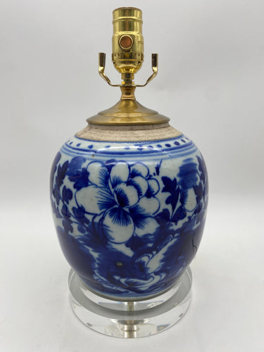 Antique Blue and White Ginger Jar Lamp. 10-1/2