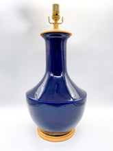Load image into Gallery viewer, Navy Denim Sculpted Single Gourd Ceramic Table Lamp
